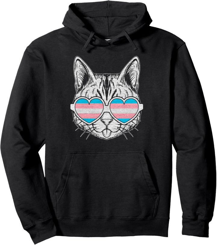 Transgender-Flaggenfarben, Katze mit Brille, LGBT-Stolz Pullover Hoodie