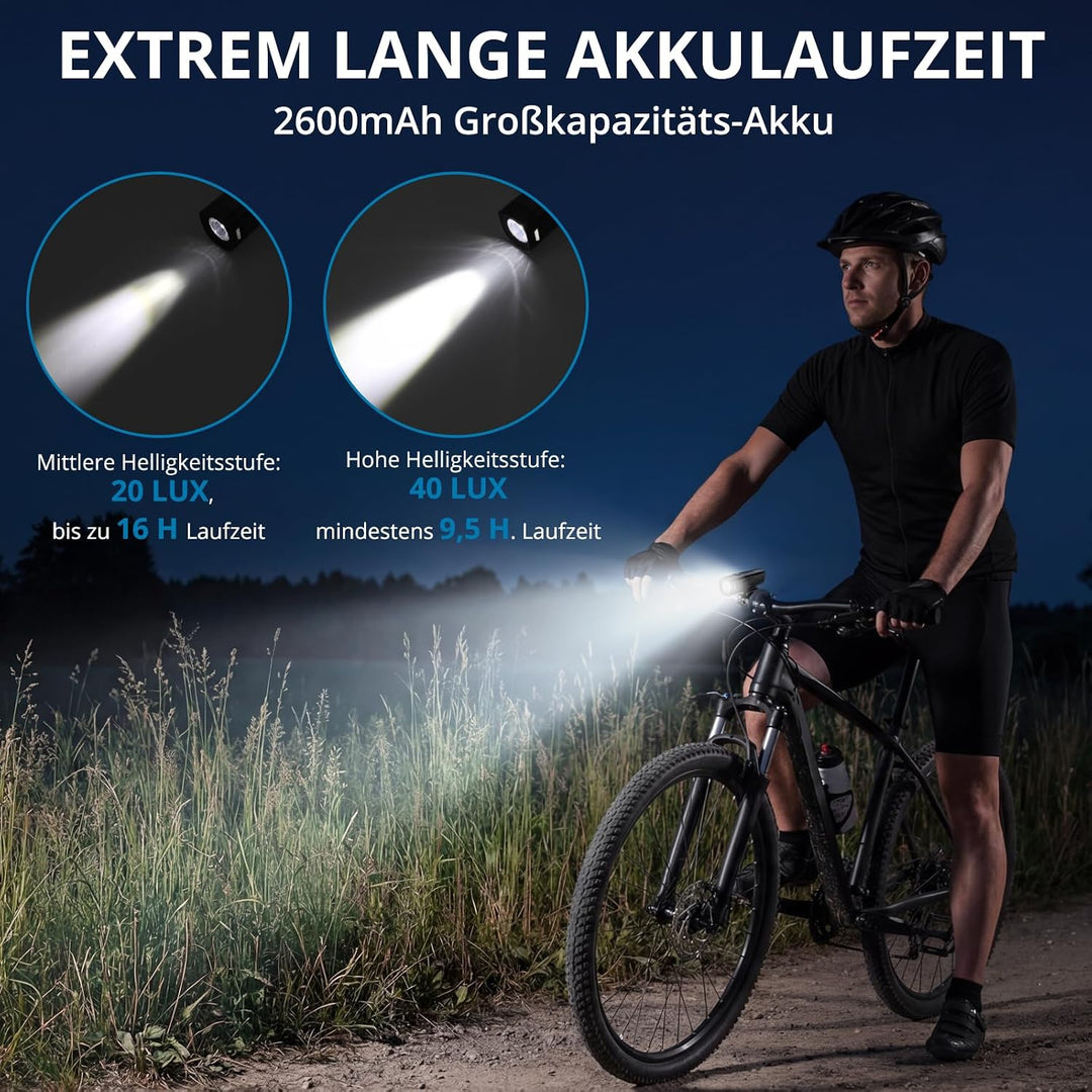 AUTOUTLET Fahrradlicht Vorne StVZO Zugelassen, 20-40 LUX Fahrradlampe Vorne 2600mAh Akku USB-C Schne