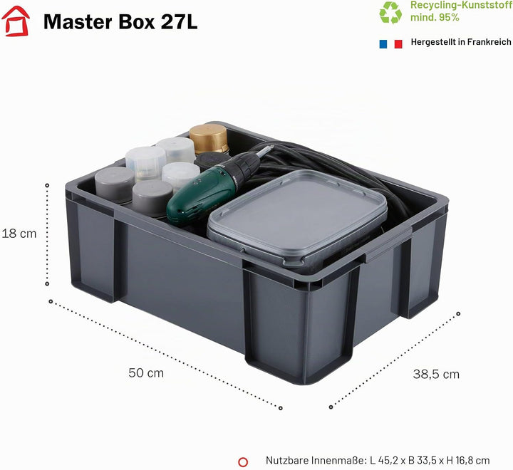 Sundis 3er set MASTER BOX, 27L - Modular und stapelbar - Anthrazitgrau SET 3X27L, SET 3X27L