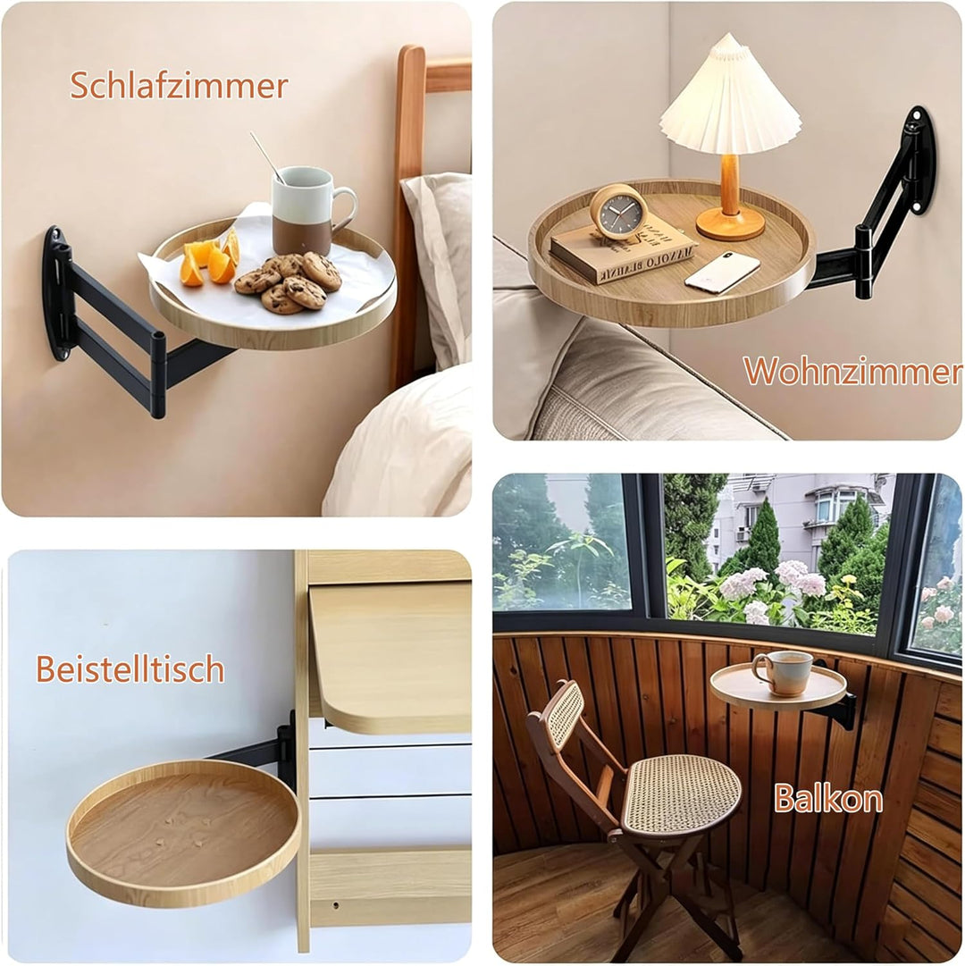 Klapptisch Wandmontage, Runder Klapptisch Mit Einziehbarem Regal Wandtisch Um 180 Grad Drehbares Wan