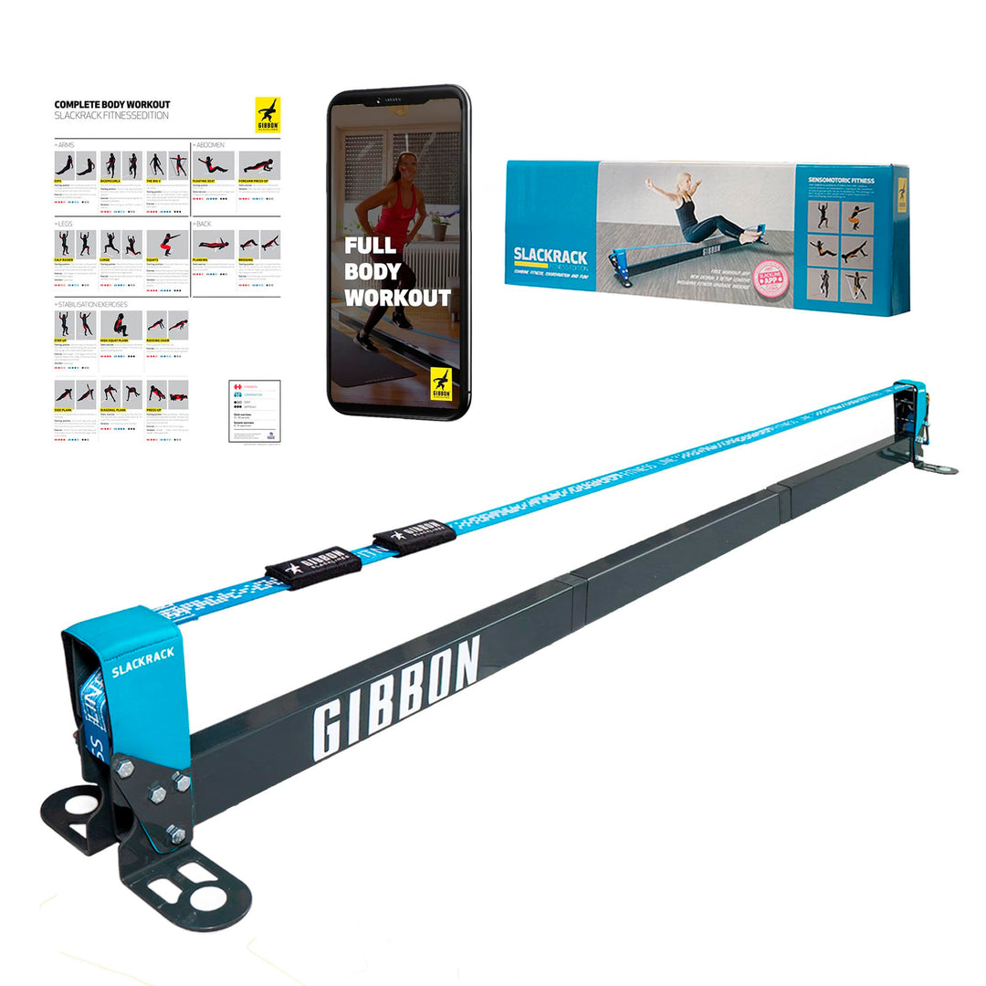 Gibbon Slacklines Slackrack Fitness Edition, grau/blau, Aufbaulängen: 2 oder 3 Meter, mit 2 Handgrif