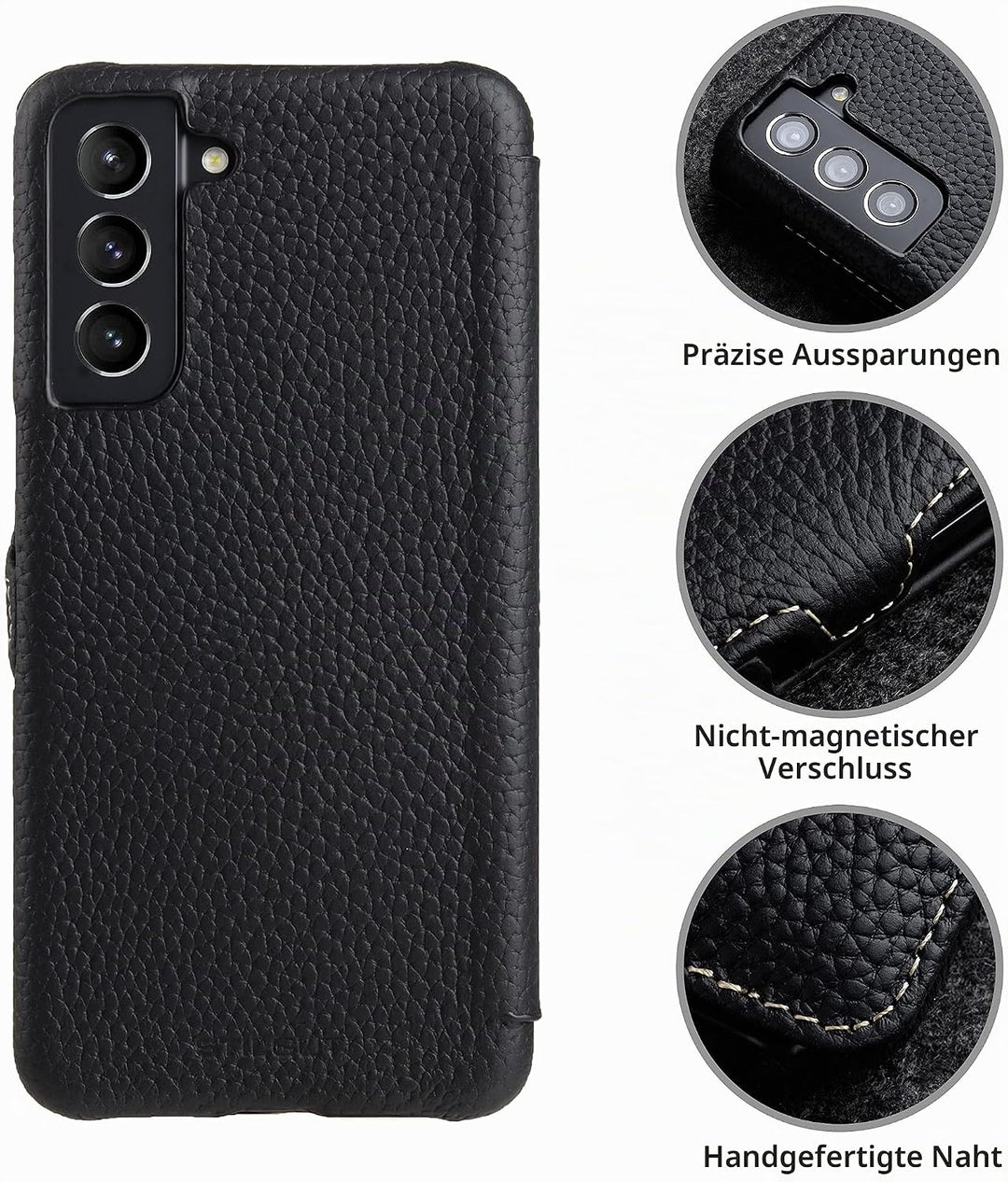 STILGUT Book Case kompatibel mit Samsung Galaxy S21 FE 5G Hülle aus Leder mit Clip-Verschluss, Leder