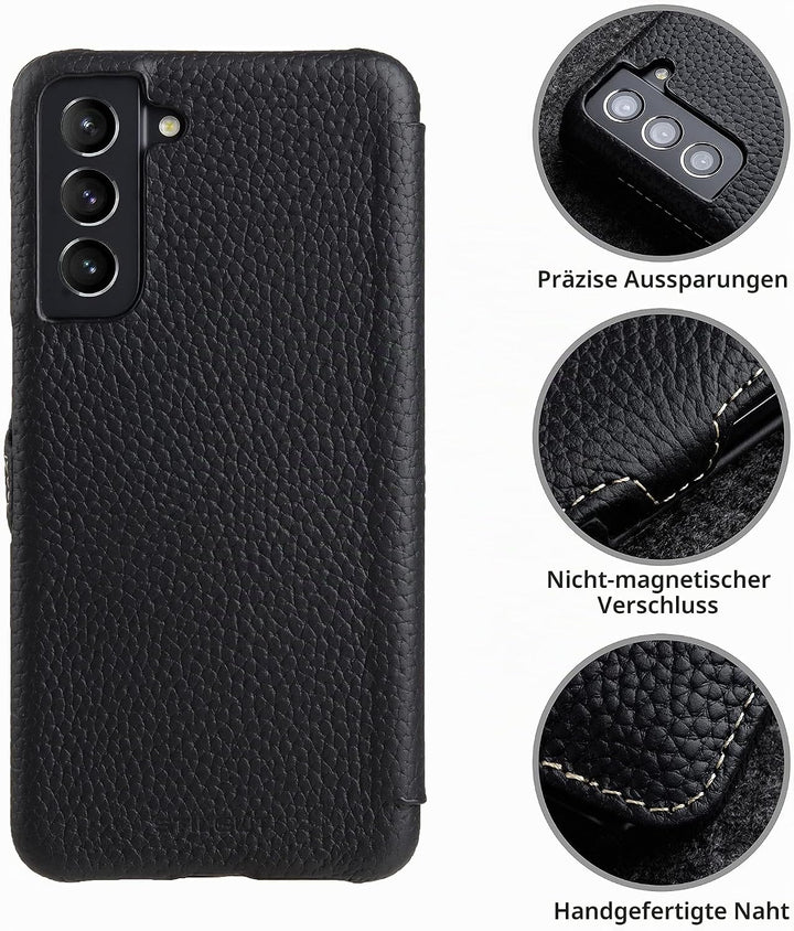 STILGUT Book Case kompatibel mit Samsung Galaxy S21 FE 5G Hülle aus Leder mit Clip-Verschluss, Leder