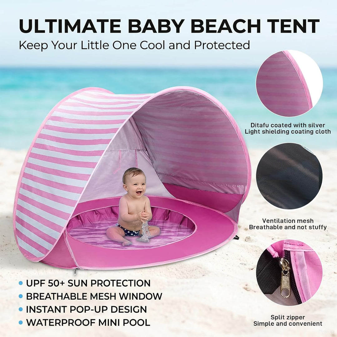 Strandmuschel Baby - UV Schutz 50+ Pop Up Strandmuschel - Baby Pool mit Sonnenschutz - Baby Strandze