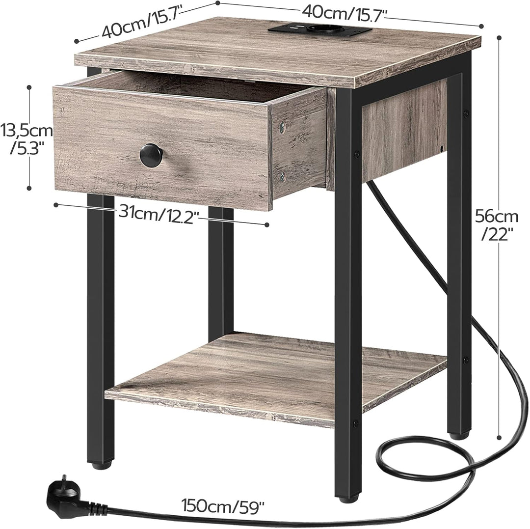 HOOBRO Nachttisch mit Ladestation und USB-Anschlüssen, Beistelltisch mit Schublade und Ablage, Nacht