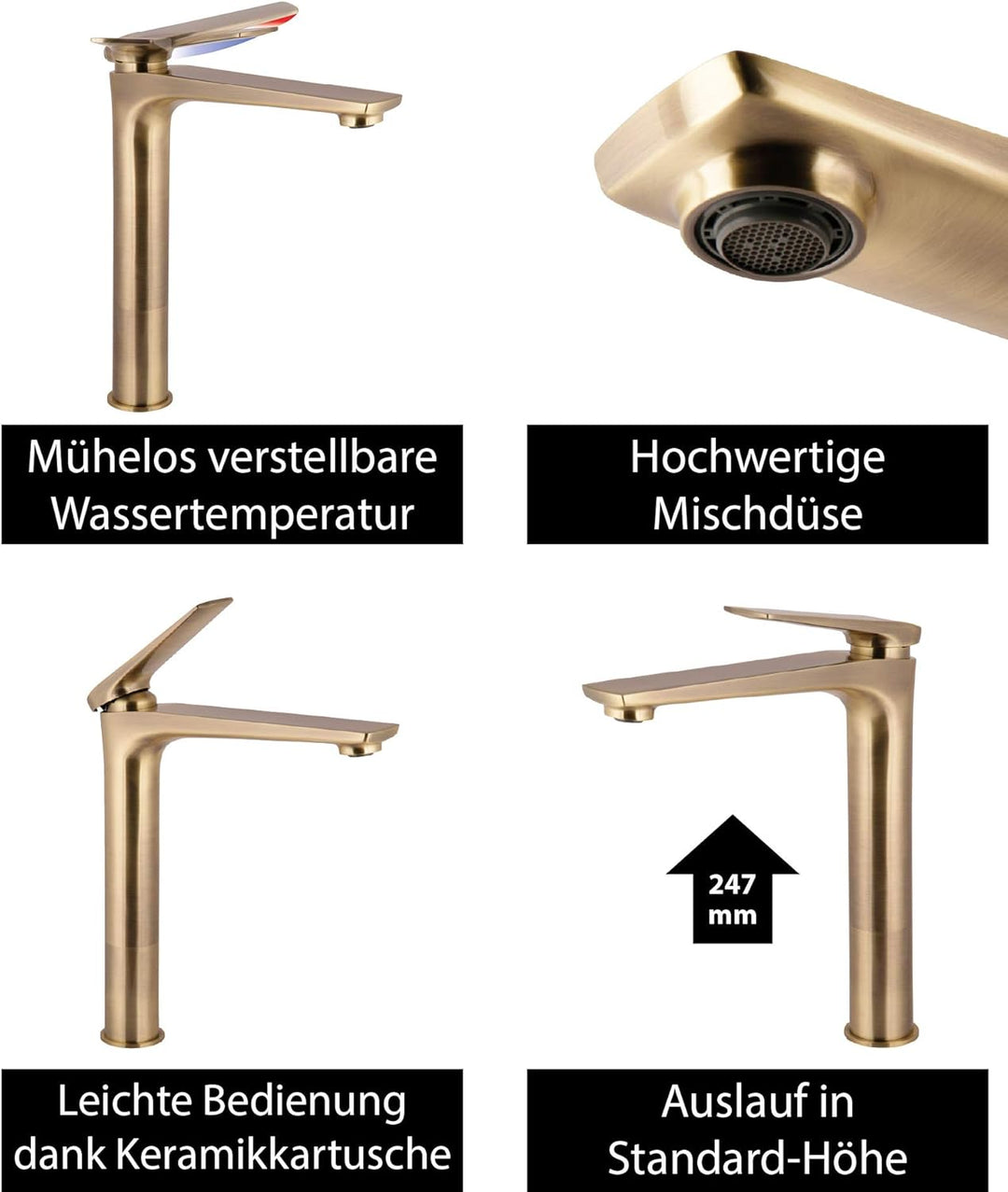AquaSu 77006 4 Orva Waschtischarmatur, Bronze-Hoch, Bronze - Hoch