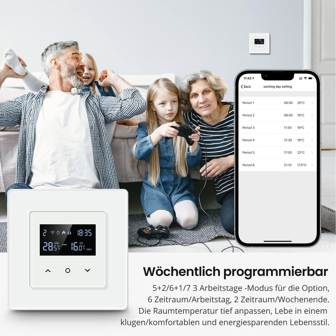AVATTO Smart WiFi Themrmostat für Elektrische Fussbodenheizung, 55 x 55mm Standard, Programmierbar R