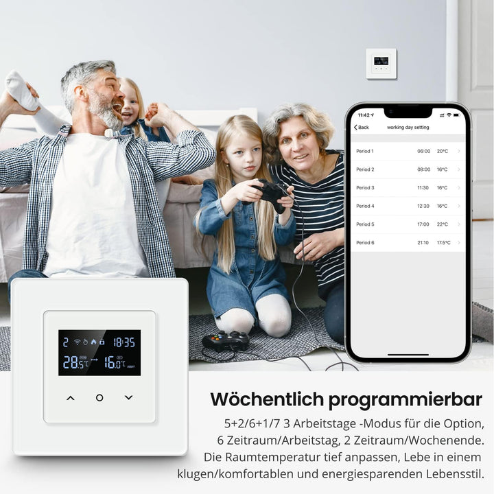 AVATTO Smart WiFi Themrmostat für Elektrische Fussbodenheizung, 55 x 55mm Standard, Programmierbar R