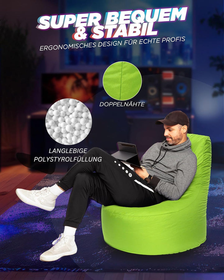 PATCH HOME Gamer Sessel mit Reissverschluss Lounge Kissen Sitzsack Sitzkissen Bean Bag In & Outdoor