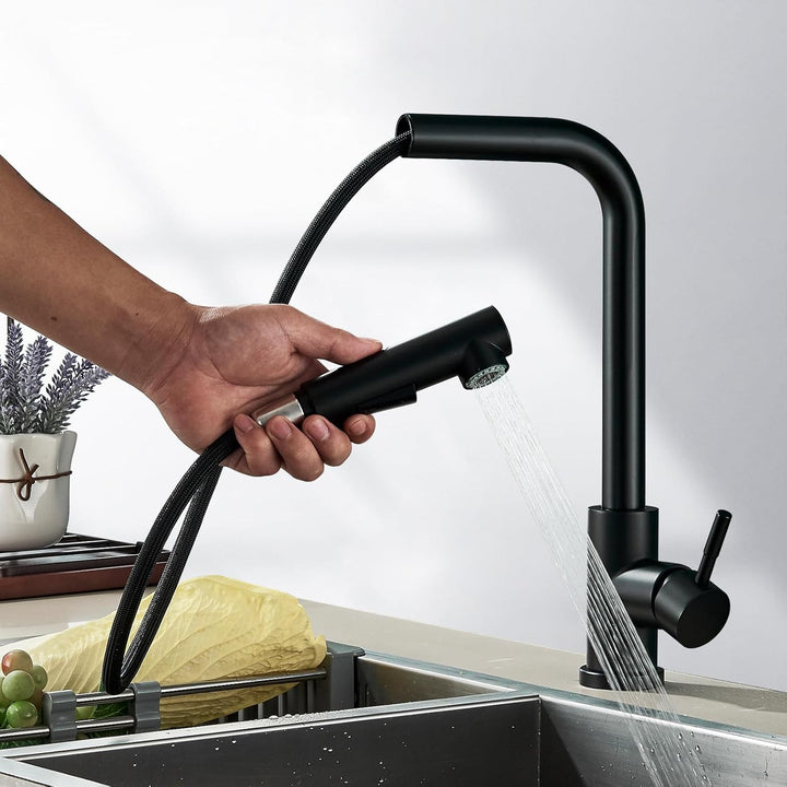 Wasserhahn Küche Schwarz Küchenarmatur Mischbatterie mit Brause Ausziehbar Hochdruck 360° Schwenkbar