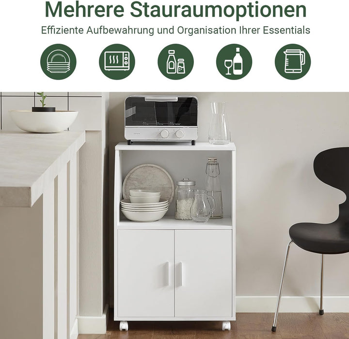 SoBuy FRG241-W Küchenschrank Küchenwagen Rollschrank Getränkewagen Mikrowellenschrank mit 2 Ablagen