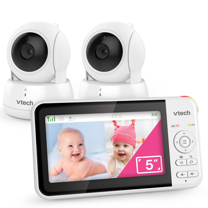 VTech VM924-2 Video-Babyphone mit 5-Zoll-LCD-Farbbildschirm und 2 Kameras, bis zu 17 h Video- und 31