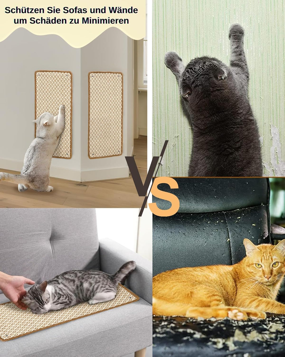 JanYoo 2 Stück Kratzmatte Katze, Kratzschutz Katzenkratzmatte Sisal Katzenkratzmatte Katzen Kratztep