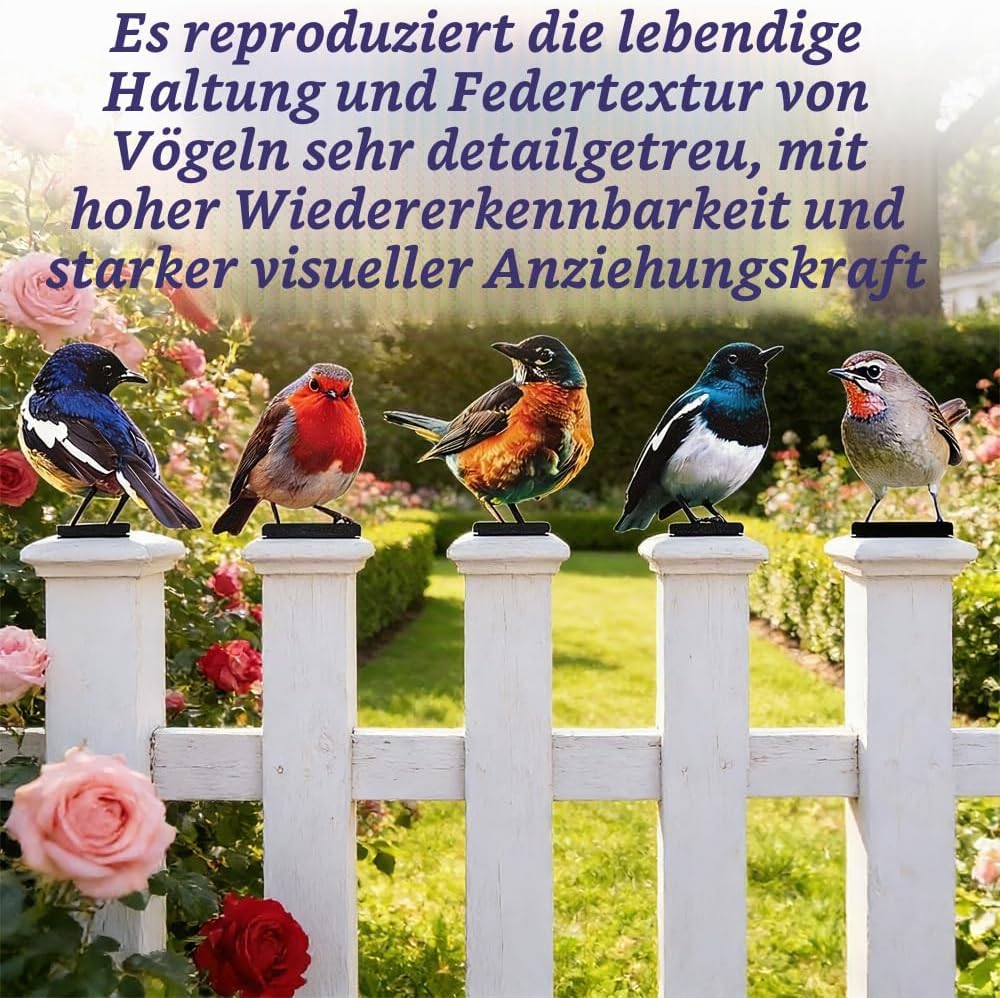 5 Stück Gartendeko Bemalte Vogel, Bunt Bemalte 2D Gartenkunst für draussen wetterfest, Vögel Gartens