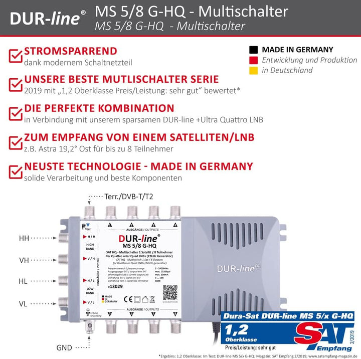 DUR-line MS 5/8 G-HQ - Multischalter - Made in Germany - SAT Multischalter für 8 Teilnehmer/TV - str