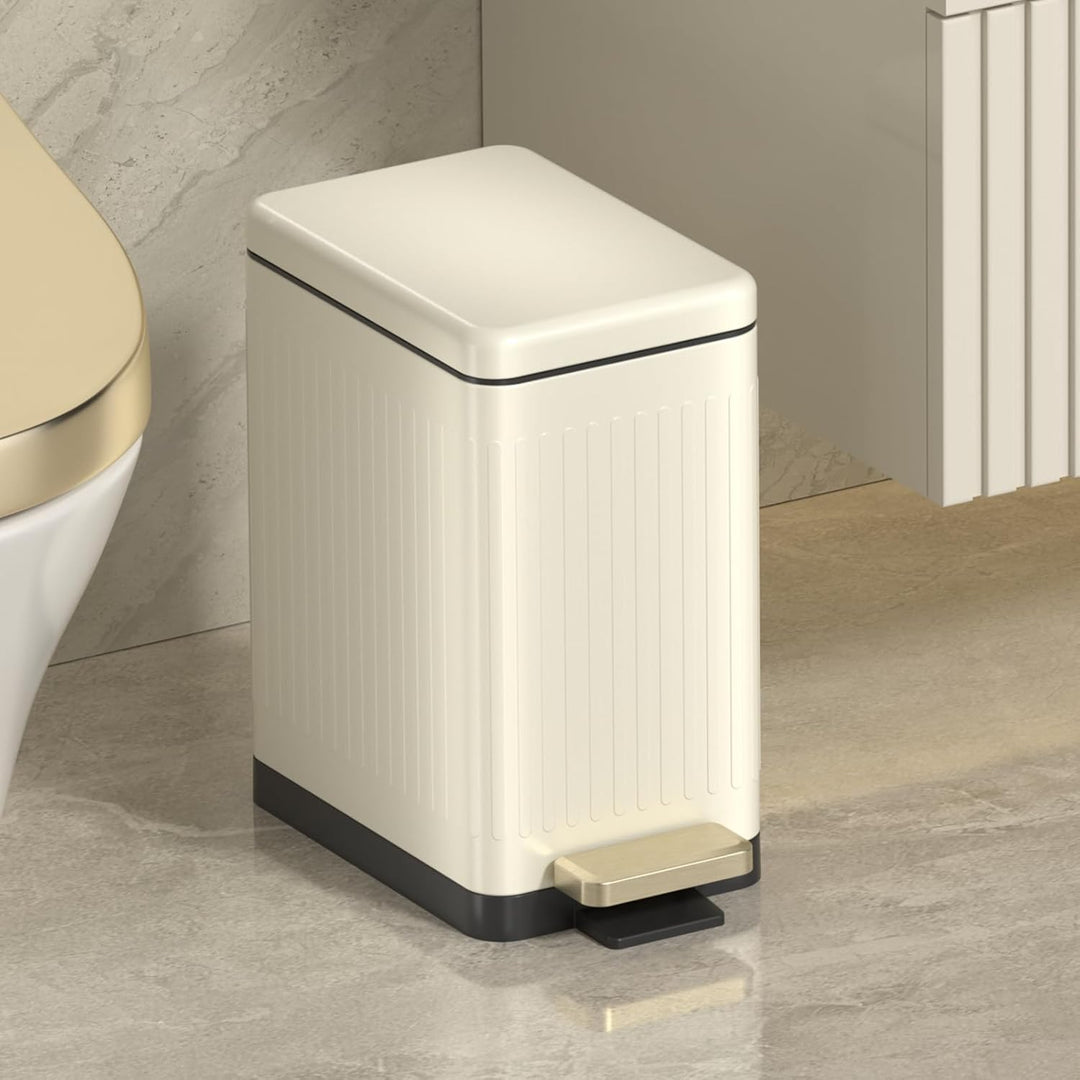 Mbillion Badezimmer-Mülleimer mit Deckel - Edelstahl Schritt Slim Abfalleimer, Metall-Abfallkorb 10L