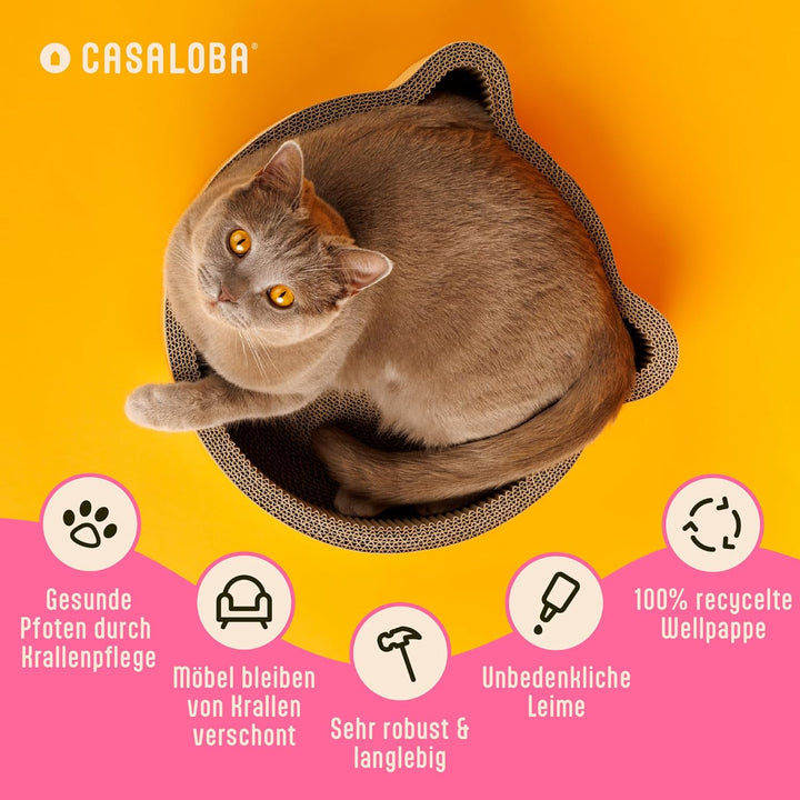 CASALOBA Katzenkorb zum Schlafen, Kratzen und Spielen | Langlebiges Katzen Kratzbrett aus erstklassi
