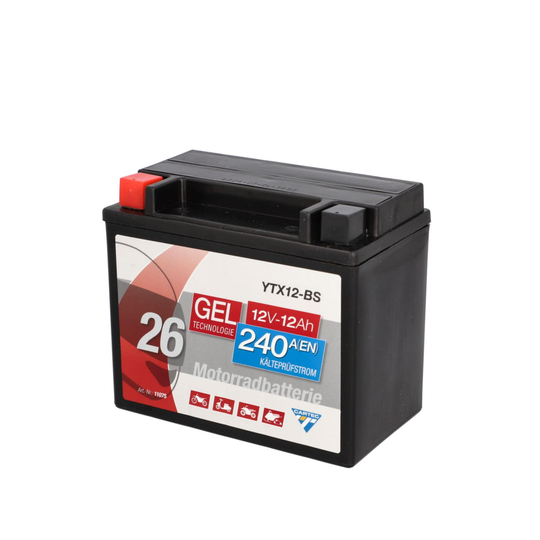 CARTEC Motorradbatterie YTX12-BS, 10Ah, 180A, Gel Technologie Motorrad-Starter-Batterie, Erstausrüst