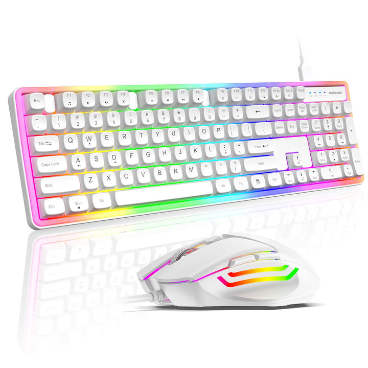 QWERTZ Kabelgebundenes Tastatur Maus Set, USB Full-Size Tastatur mit RGB LED Beleuchtung, leise Memb