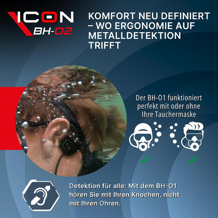 XP Metal Detectors BH-02, kabelgebundener Knochenleitungs-Kopfhörer, entwickelt für ICON oder ICONX
