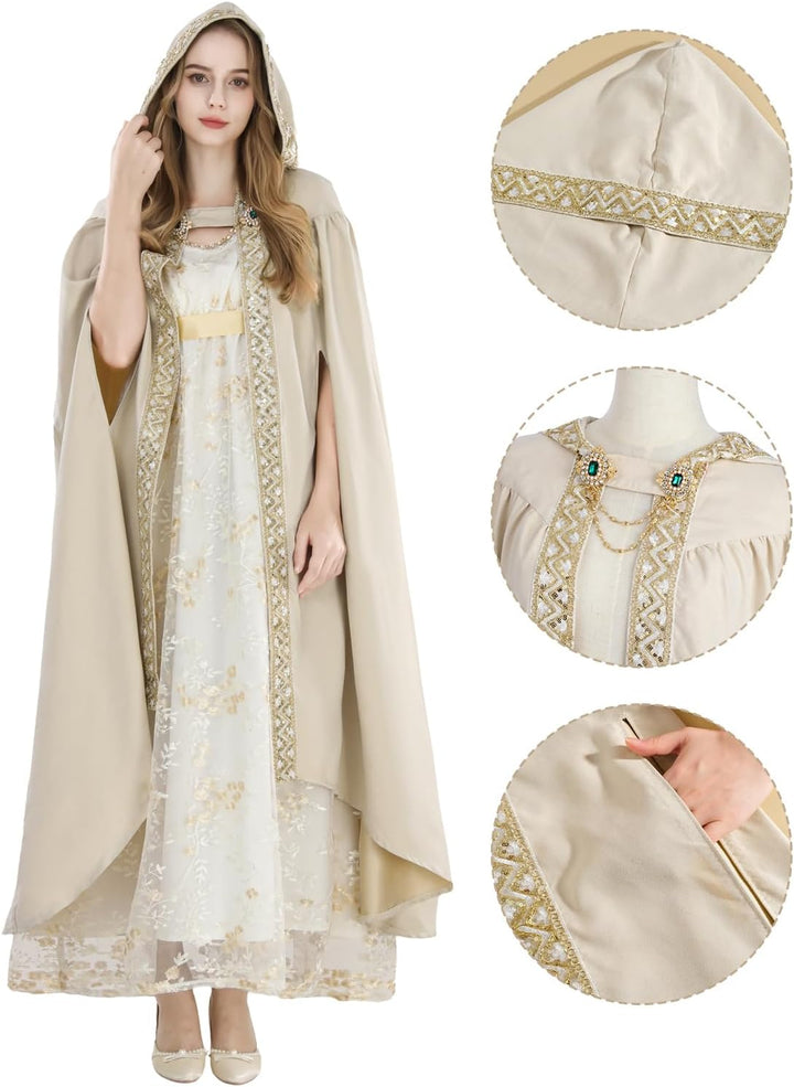 Fiamll Mittelalter Umhang Damen Kapuze Mantel mit Manschette Einfarbige Trenchcoat Renaissance Vampi