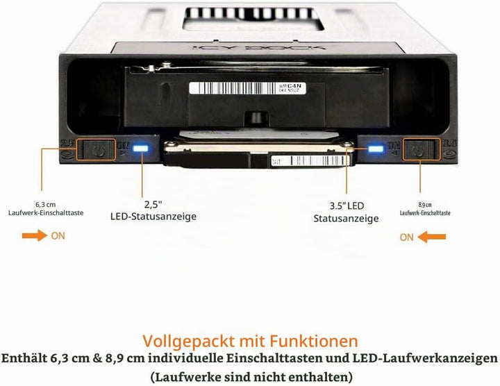 ICY DOCK flexiDOCK MB795SP-B - Dock trägerlos für 1x 2,5 Zoll und 1x 3,5 Zoll SATA/SAS SSD/HDD 1x 2,
