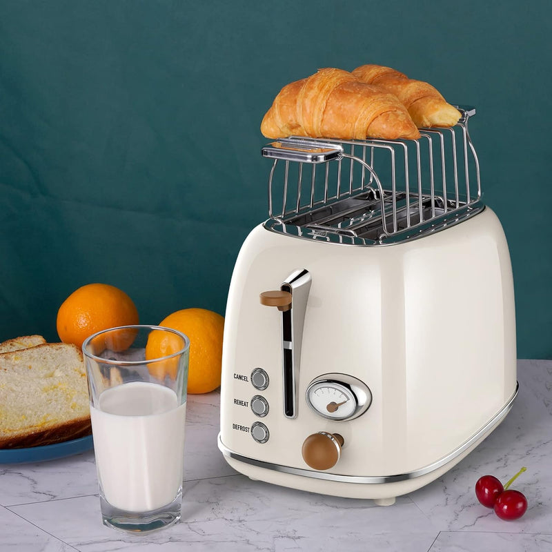Wiltal Toaster Retro 2 Scheiben 6 Einstellbare Bräunungstufen，Edelstahl mit hochwertige Brötchenaufs