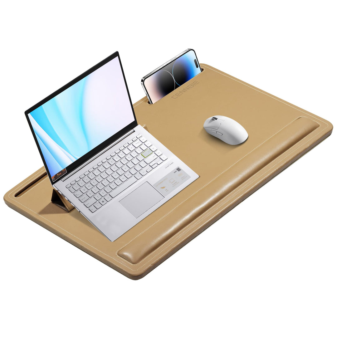 CENNBIE Extragrosser Laptoptisch aus Leder mit Memory-Schaum-Kissen, 60x40 cm, verstellbar für Lapto