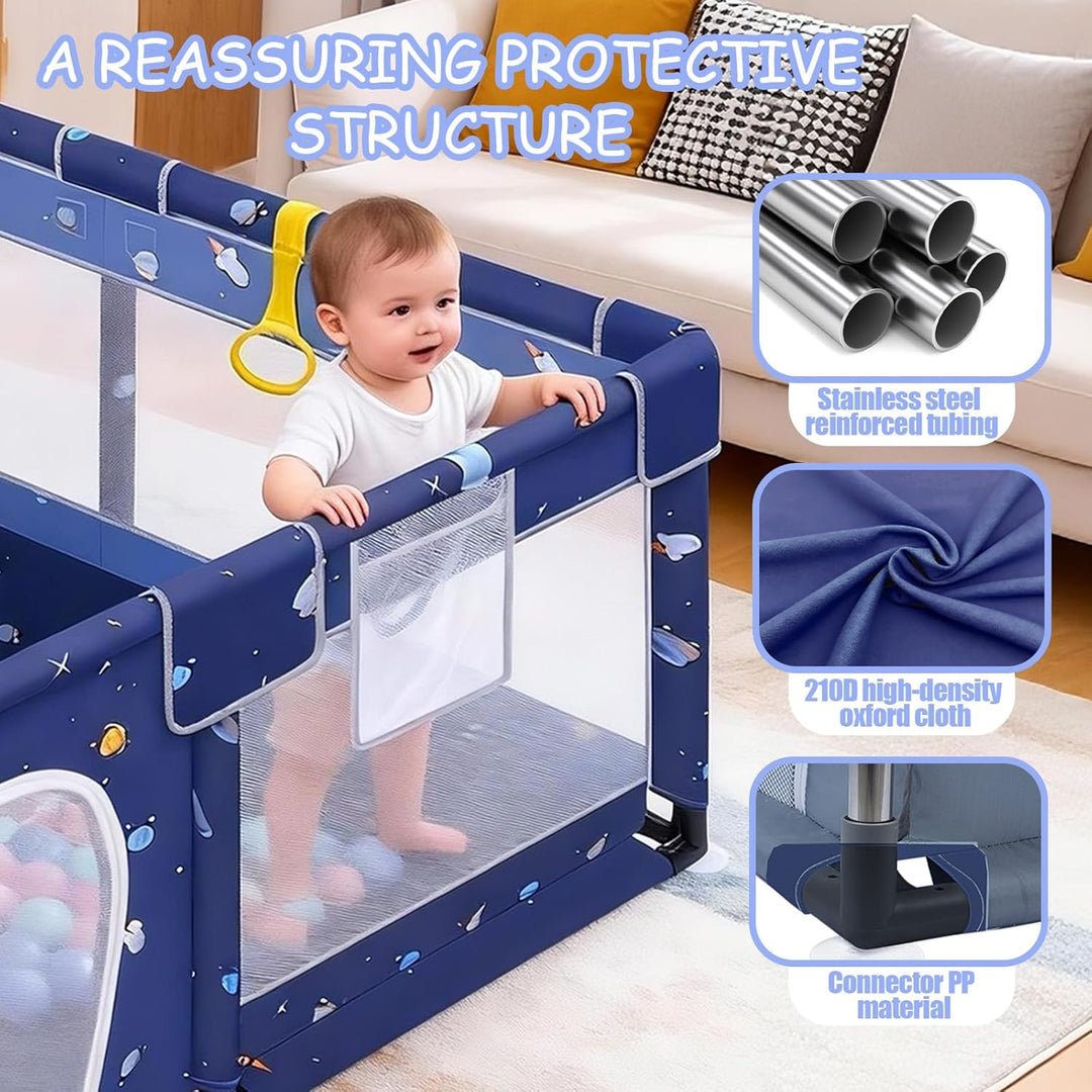 Verdego Laufstall Baby 130 x 130 x 66 cm, Laufgitter Baby, Laufstall Faltbar mit Zugringen, Bällen,