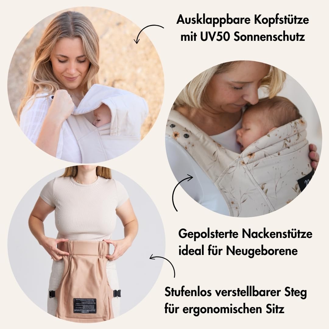 Rookie Babytrage ab Geburt - Ergonomisch, Bequem, Bio-Stoffe - Premium Elite Design - Baby Trage sch