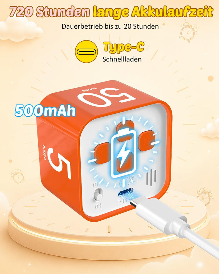 Pomodoro Timer Cube, Visueller Würfel-Timer für Kinder, Digitale LED Drehbarer Timer mit 5/10/25/50
