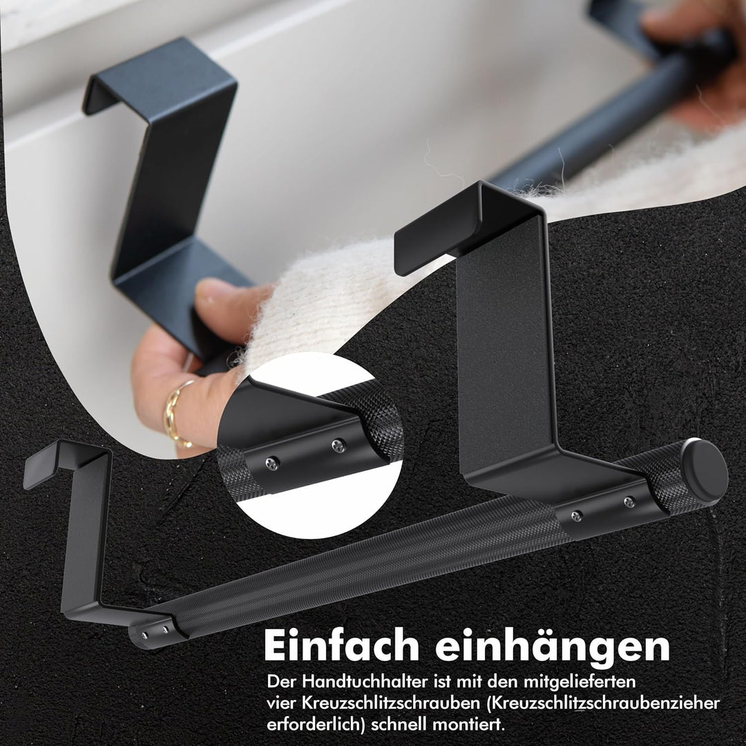 Wow!Kitchen® Handtuchhalter ohne Bohren, Handtuchhalter Schwarz, Stilvoller Edelstahl Handtuchhalter