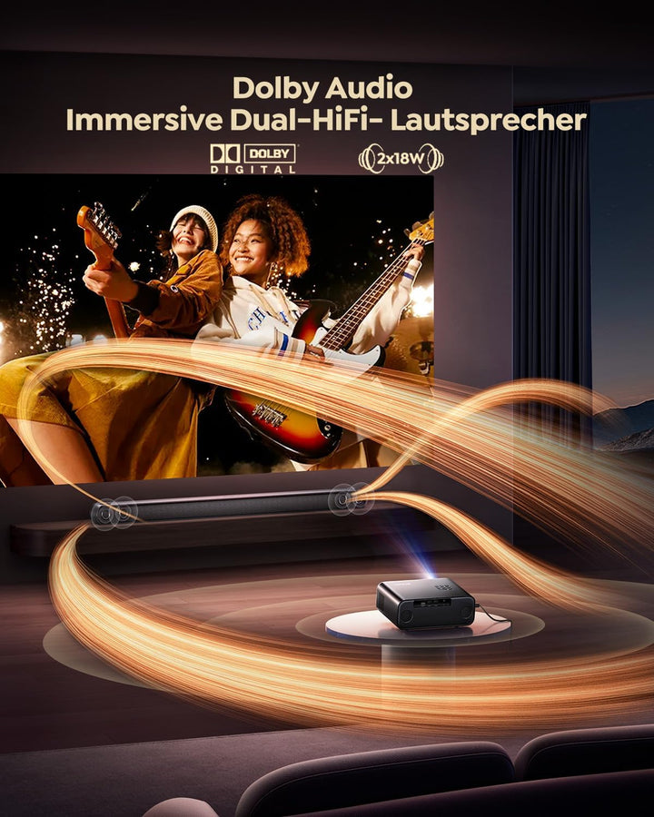 Smart Beamer mit Netflix, Dolby Audio, WiMiUS 1100 ANSI Autofokus/6D Trapezkorrektur Led Beamer 4K H