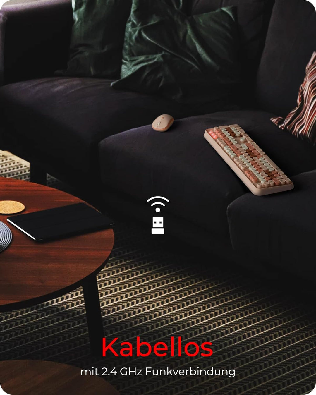 KeySonic Desktop-Set KSKM-8200M-RF (DE) Wireless Sand/Creme