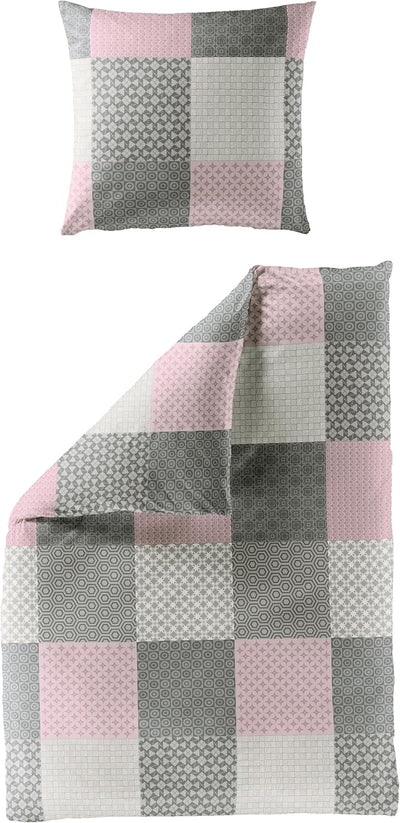 Bierbaum Bettwäsche 6277, Fein-Biber, Made in Germany, rosa 13, 2 teilig, 155x220 cm + 80x80 cm, Kom