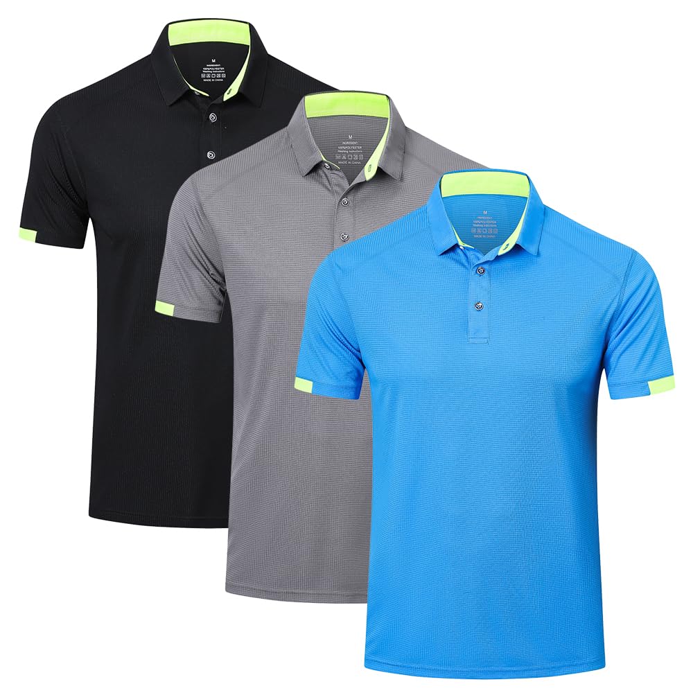HUAKANG 3er Pack Poloshirt Herren Kurzarm Schnelltrocknend Atmungsaktives Tennis Poloshirt Herren So