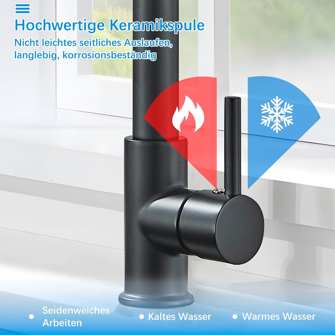Schwarz Wasserhahn Küchenarmatur Hochdruck mit Herunterziehen Brause Mischbatterie Küche mit 2 Strah