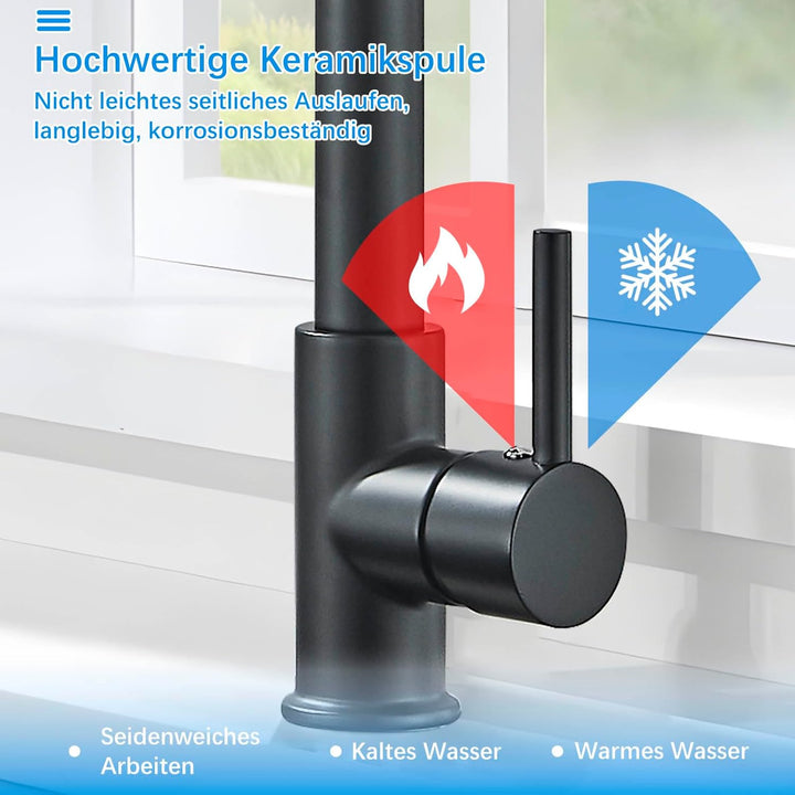 Schwarz Wasserhahn Küchenarmatur Hochdruck mit Herunterziehen Brause Mischbatterie Küche mit 2 Strah