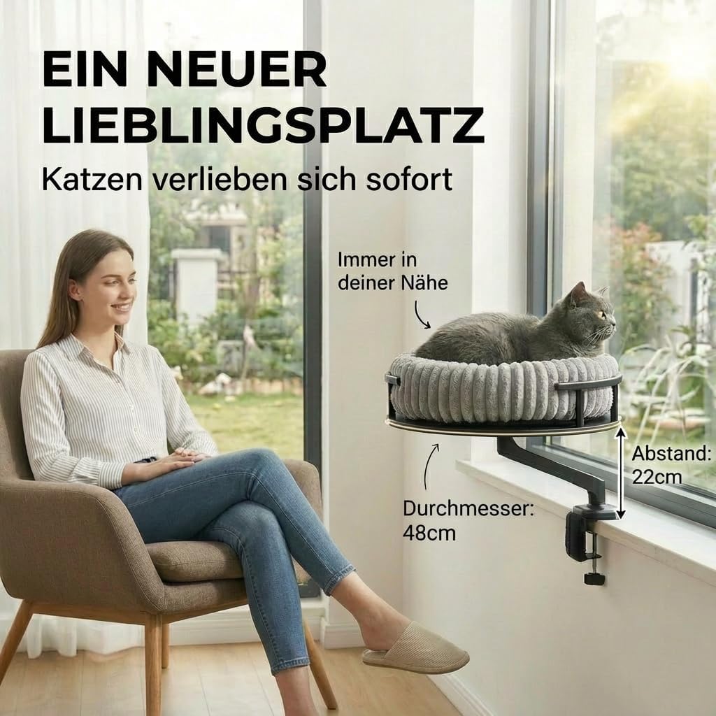 Katzenbett LEVI | Katzenbett Schreibtisch | Katzenplattform | Für Tische und Fenstersims | Inkl. 2 B