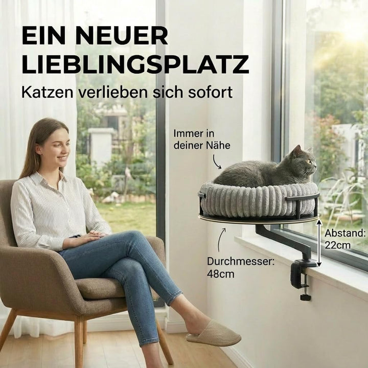 Katzenbett LEVI | Katzenbett Schreibtisch | Katzenplattform | Für Tische und Fenstersims | Inkl. 2 B