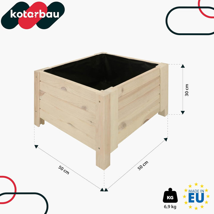 KOTARBAU® Blumenkasten - 50 x 50 x 30 cm - Pflanzkasten mit Vlies - Pflanzkübel gross aussen - Balko