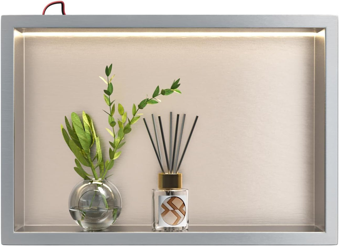 Edelstahl-Duschnische 45 cm x 30 cm Gebürstet, mit integriertem LED-Licht, wasserdicht, ohne Fliesen