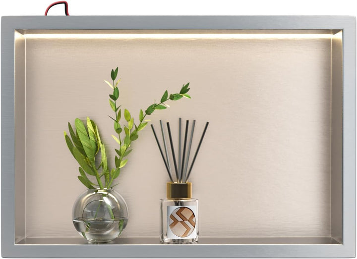Edelstahl-Duschnische 45 cm x 30 cm Gebürstet, mit integriertem LED-Licht, wasserdicht, ohne Fliesen