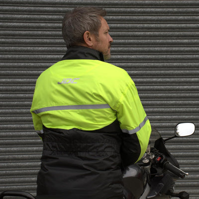 JDC Wasserdichte Motorrad-Regenüberzugsjacke Hohe Sichtbarkeit - SHIELD - Gelb/Schwarz - S S Gelb/Sc