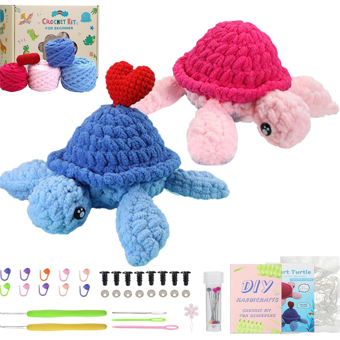FYSL Häkelset Schildkröte mit Herz, Komplettes DIY Häkeln für Anfänger, Video-Tutorial einbeziehen,