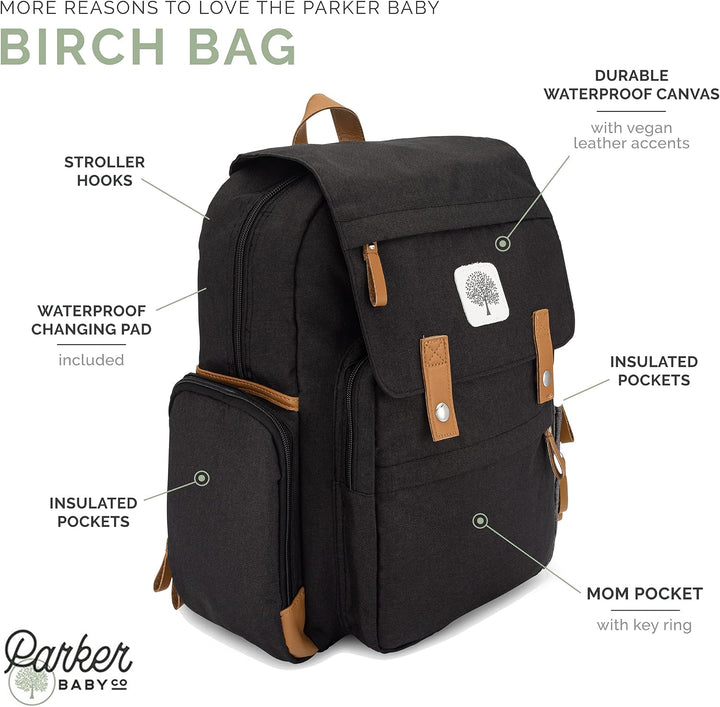 Parker Baby Wickelrucksack – grosse Wickeltasche mit isolierten Taschen, Kinderwagengurten und Wicke