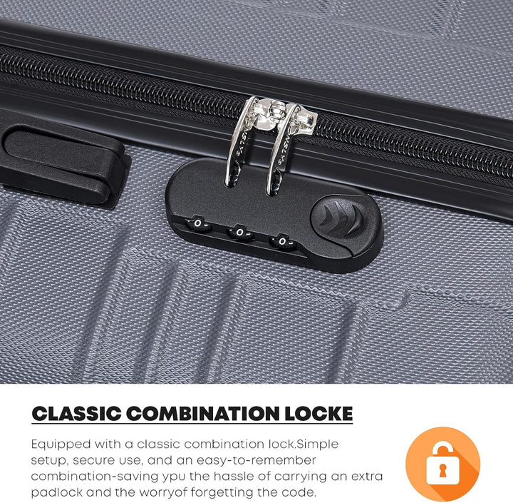 Koffer Suitcase M Grau, Trolley Reisekoffer, Kabinenkoffer Rollkoffer Handgepäck mit 4 Rollen 360°,
