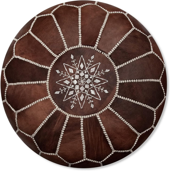 Poufs&Pillows Handgefertigter Sitzhocker aus Leder, gefüllt, Holz, Braun Wood Brown, Wood Brown
