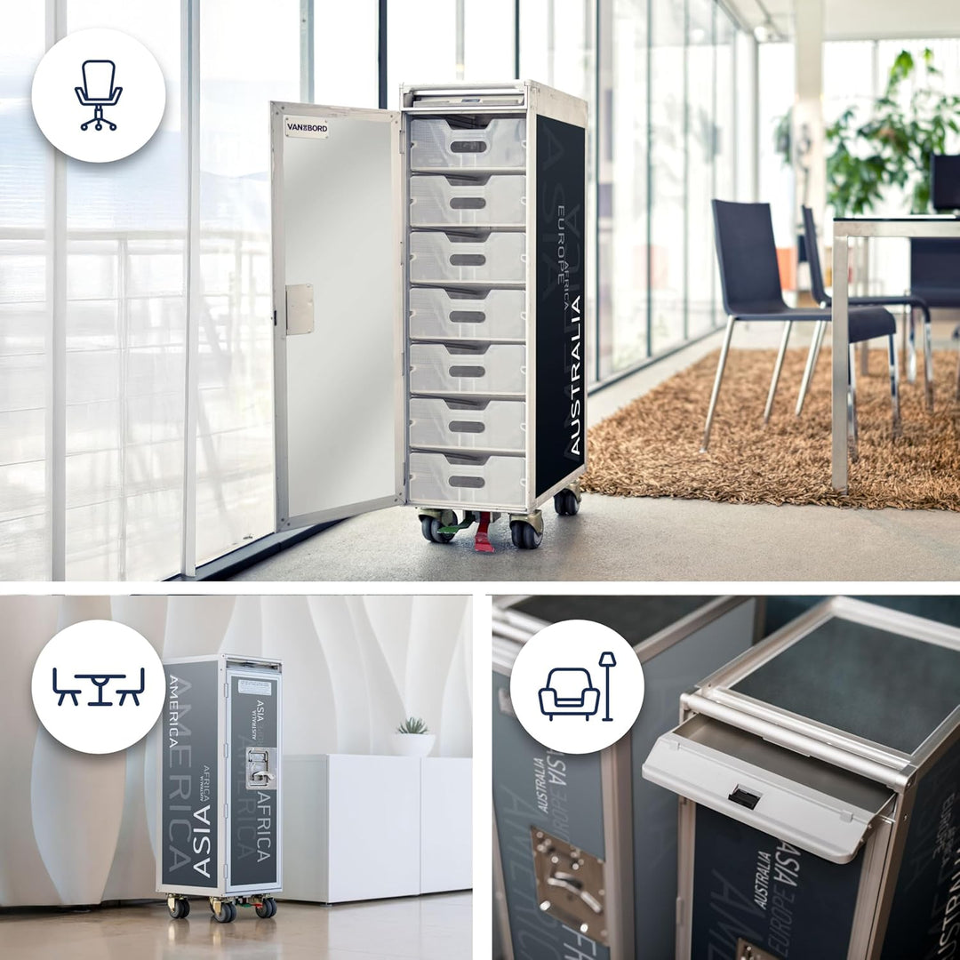 Airline Trolley Kontinente, Büroschrank, Küchenwagen mit Rollen, Aktenschrank klein, Norm: Atlas, 10