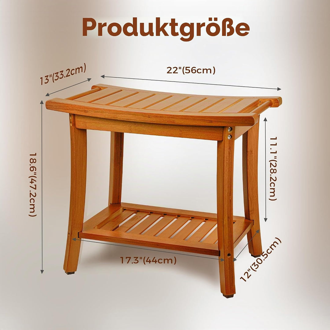 Utoplike Bambus Dusche Bank für Innen, Braun Badezimmer Hocker mit Griffen, Lagerung Regal, Holz Bad